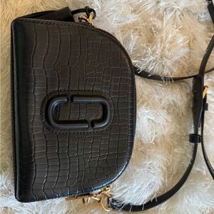 Marc Jacobs Black Croc-Embossed Crossbody Bag with Gold Hardware